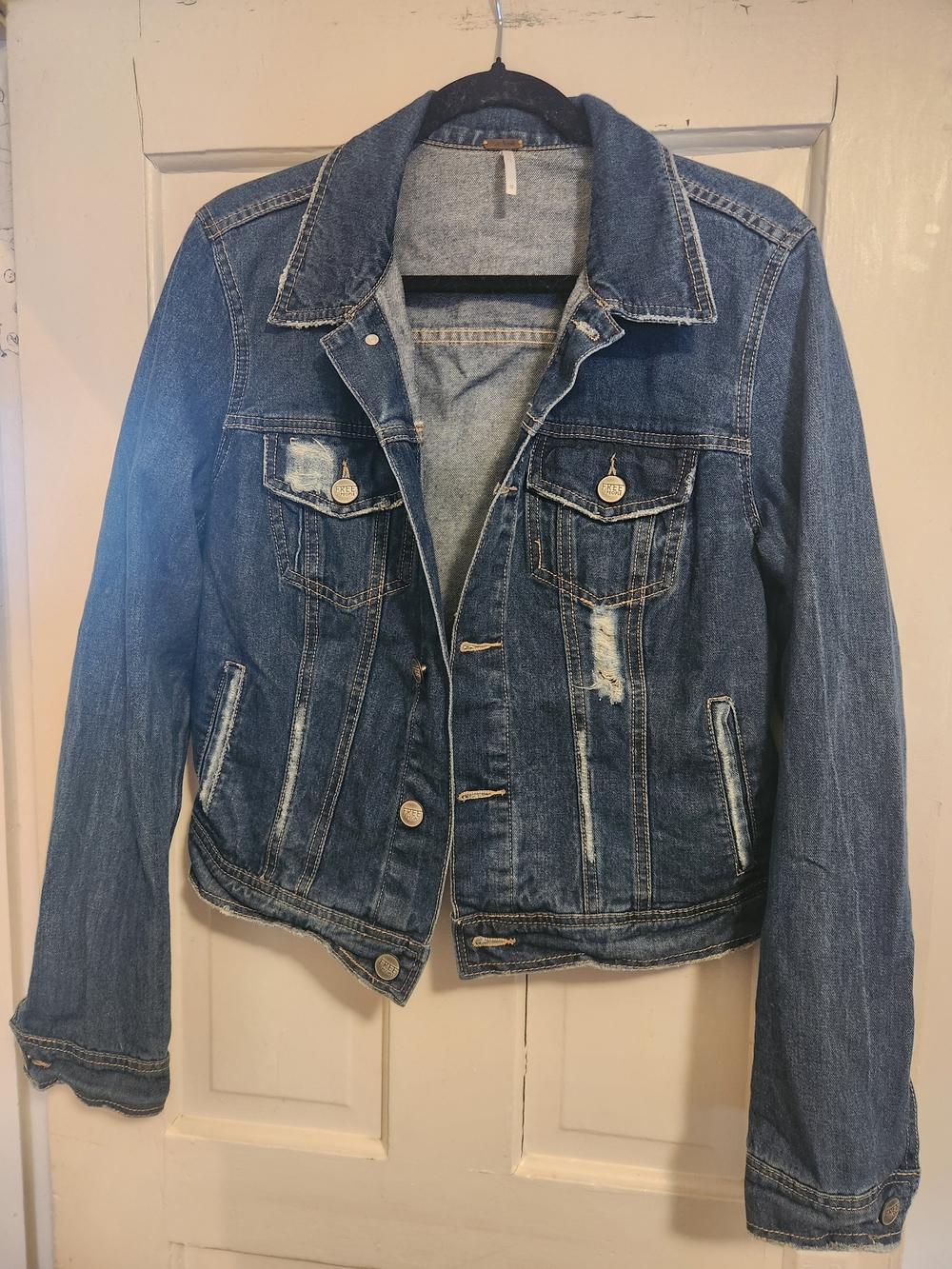 Free People Distressed Blue Denim Jacket